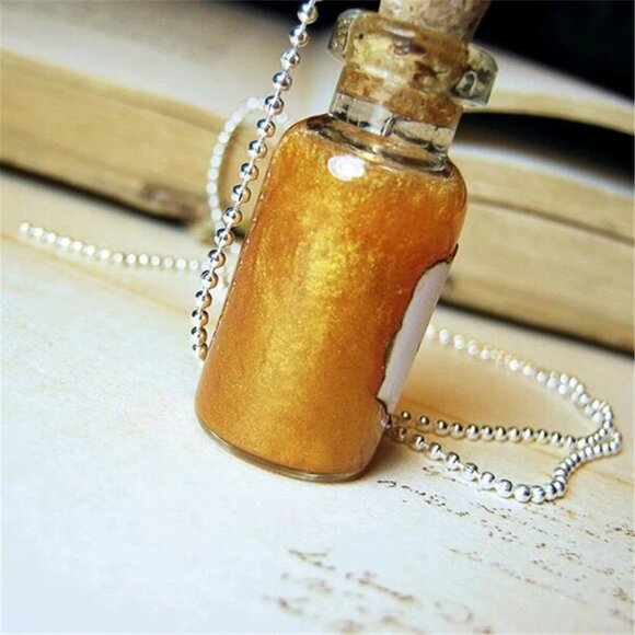 Karma in a Glass Bottle Pendant Lucky Amulet Necklace Stainless Steel Thin Width - Picture 2 of 4